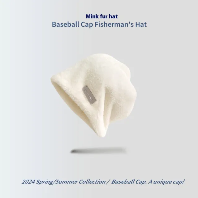 Simple Mink Fur Pile Heap Cap Big Head Circumference Makes Face Look Smaller White Metal Label - Shop at LoveMi
