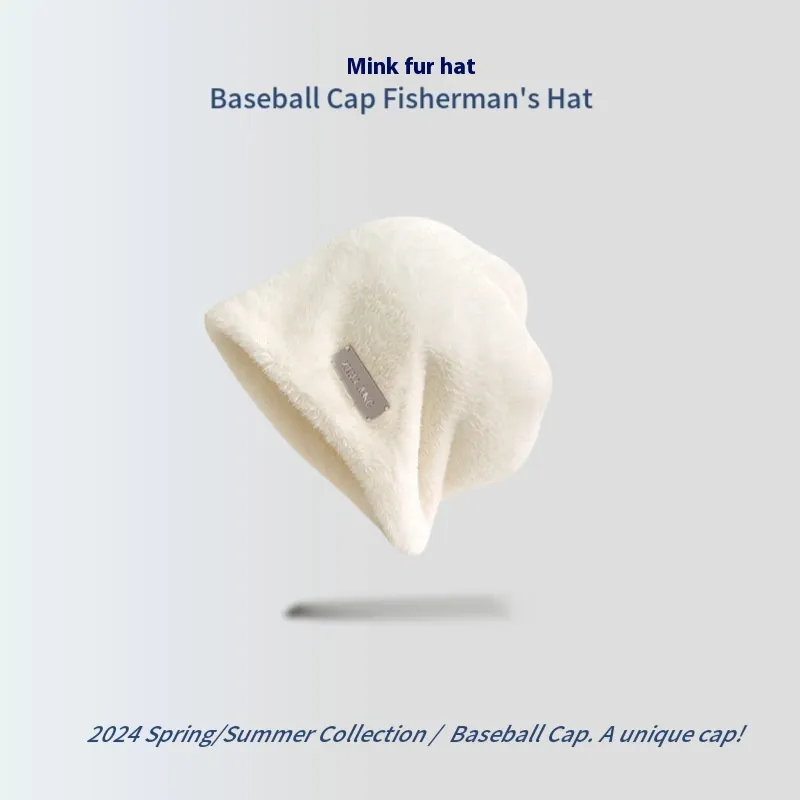 Simple Mink Fur Pile Heap Cap Big Head Circumference Makes Face Look Smaller - White Metal Label