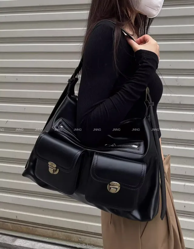 Ladies' Large Capacity Tote Shoulder Crossbody Bag Black - Shop at LoveMi