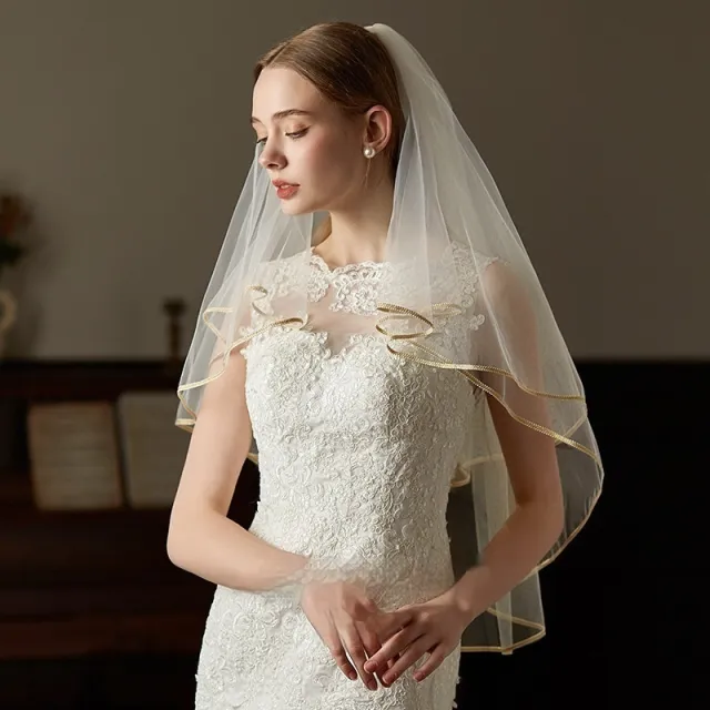 Double Champagne Edge Metal Hair Comb Bride Wedding License Trip Shoot Veil Beige - Shop at LoveMi