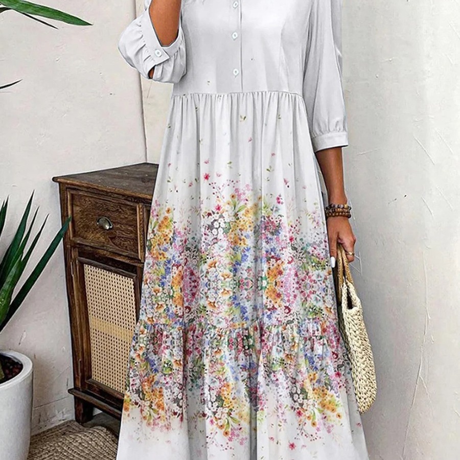 Digital Slimming Printed Waist Dress Women's