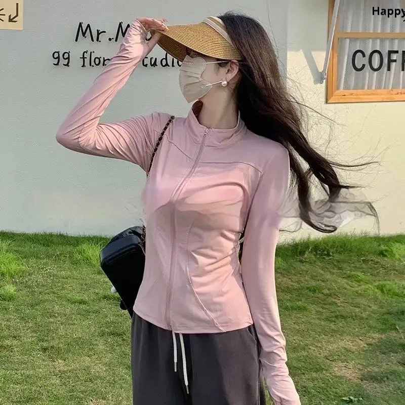 Spring And Autumn Leisure Hot Girls Wear Sportswear Sun Protection Clothing - Pink