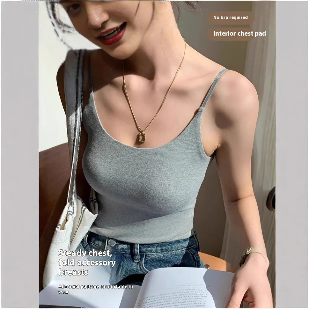 Women's Fashion Personality Spaghetti Strap Tank Top - Gray