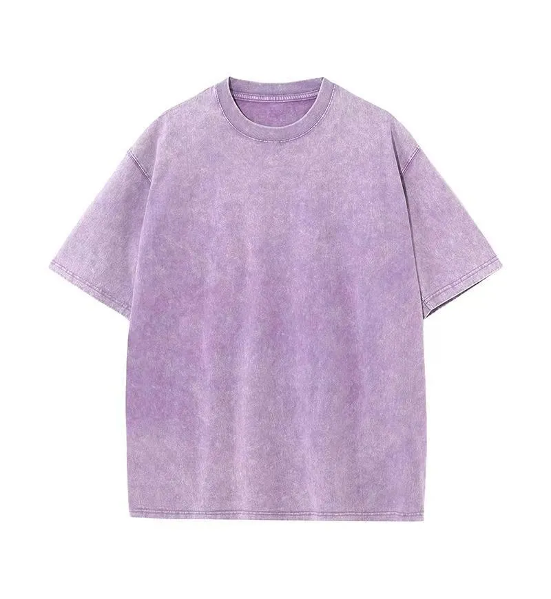 Washed Old Short-sleeved T-shirt For Men And Women - Purple
