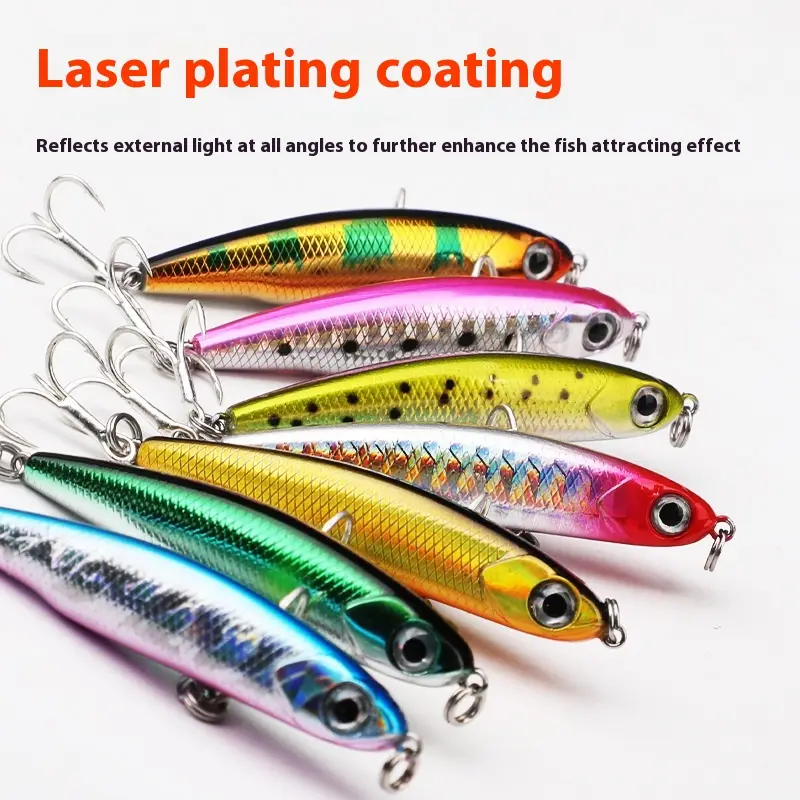 Small Silver Fish Lure Pencil Bait Double Hook Tossing Submerged