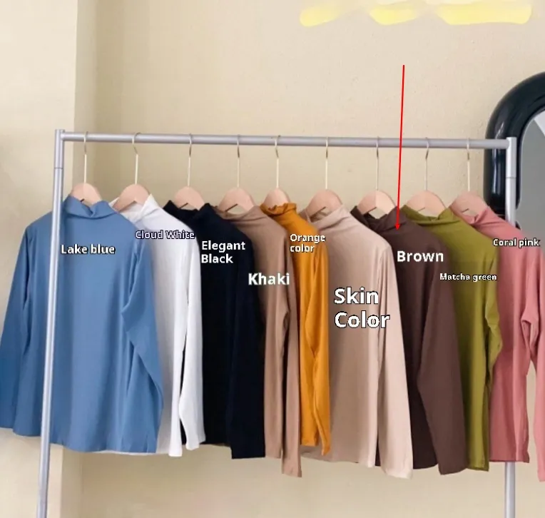 Half Turtleneck Solid Color Inner Wear Slim Fit Long-sleeved T-shirt Women - Brown