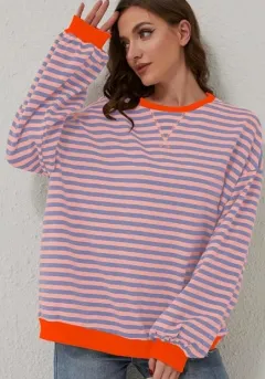 Autumn And Winter New Series Fashion Striped Loose Multicolor Sweater - Pink - View 1