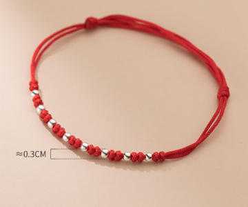 S925 Silver Simple Interval 8 Pieces Light Bead Red Rope Hand-woven