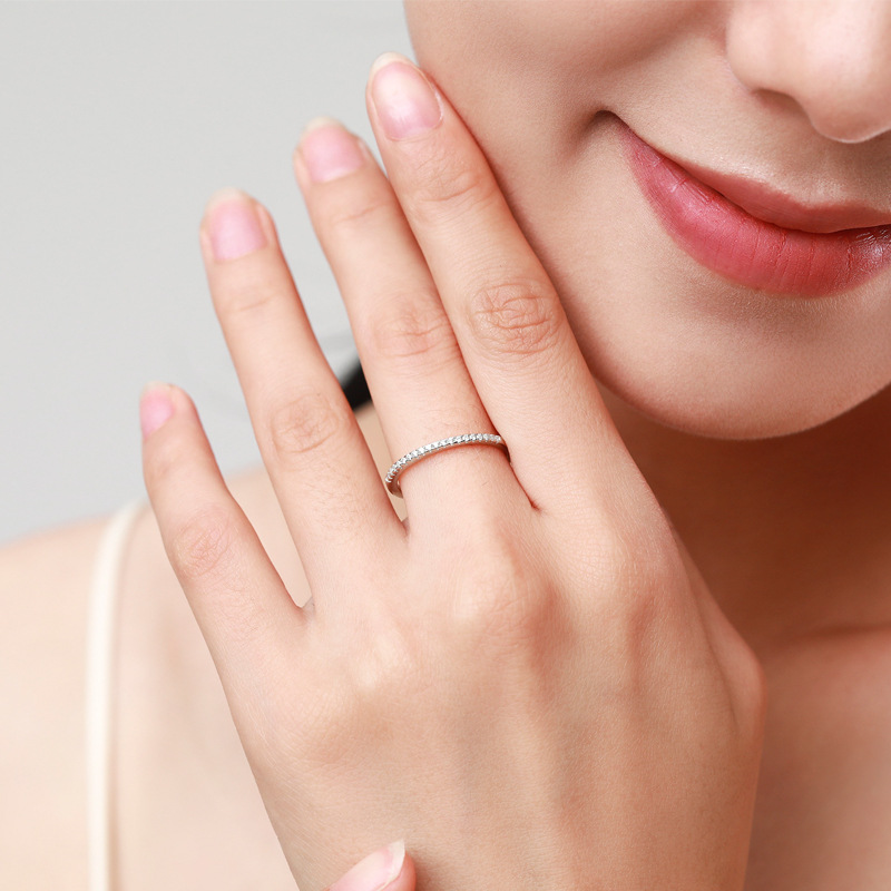 Sterling Silver Simple Row Diamond Ring Women