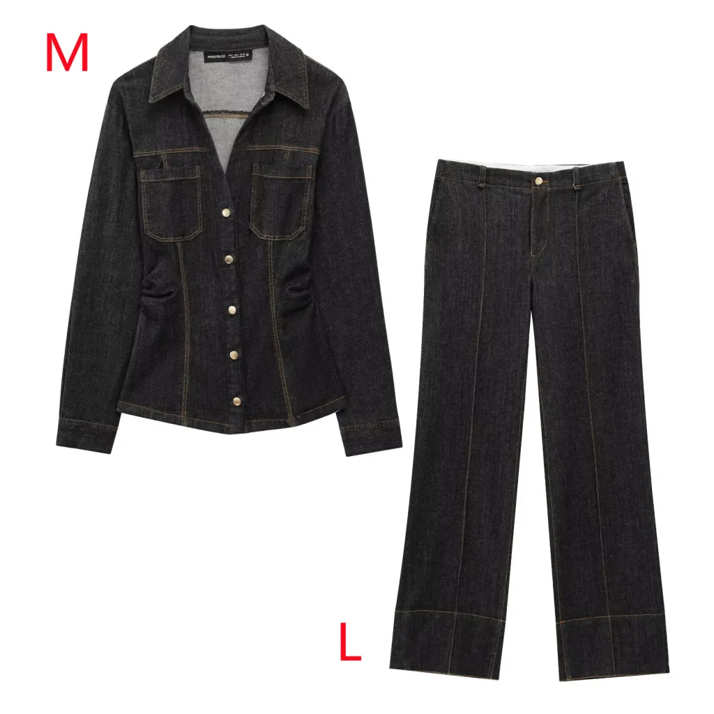 European And American Style Slim-fit Long-sleeved Lapel Shirt And Trousers - Set-Set9