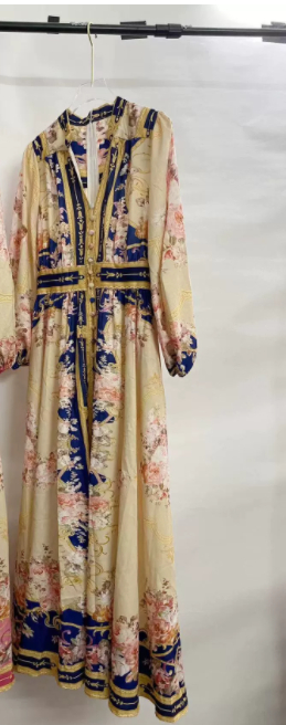 Niche Single-breasted Lantern Sleeve Positioning Printing Dress