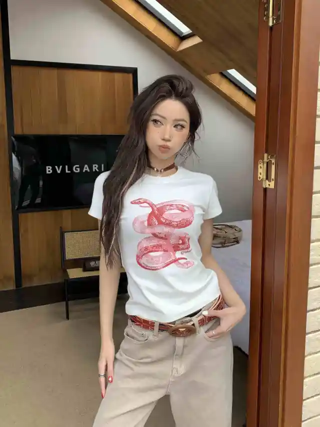 Women's Slim Fit Casual Printed Short Sleeves Short T shirt White - Shop at LoveMi