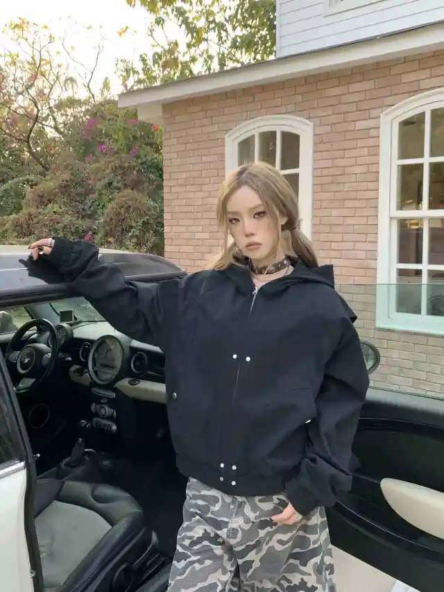 Couple Long Sleeve Hooded Overalls Jacket Black - Shop at LoveMi