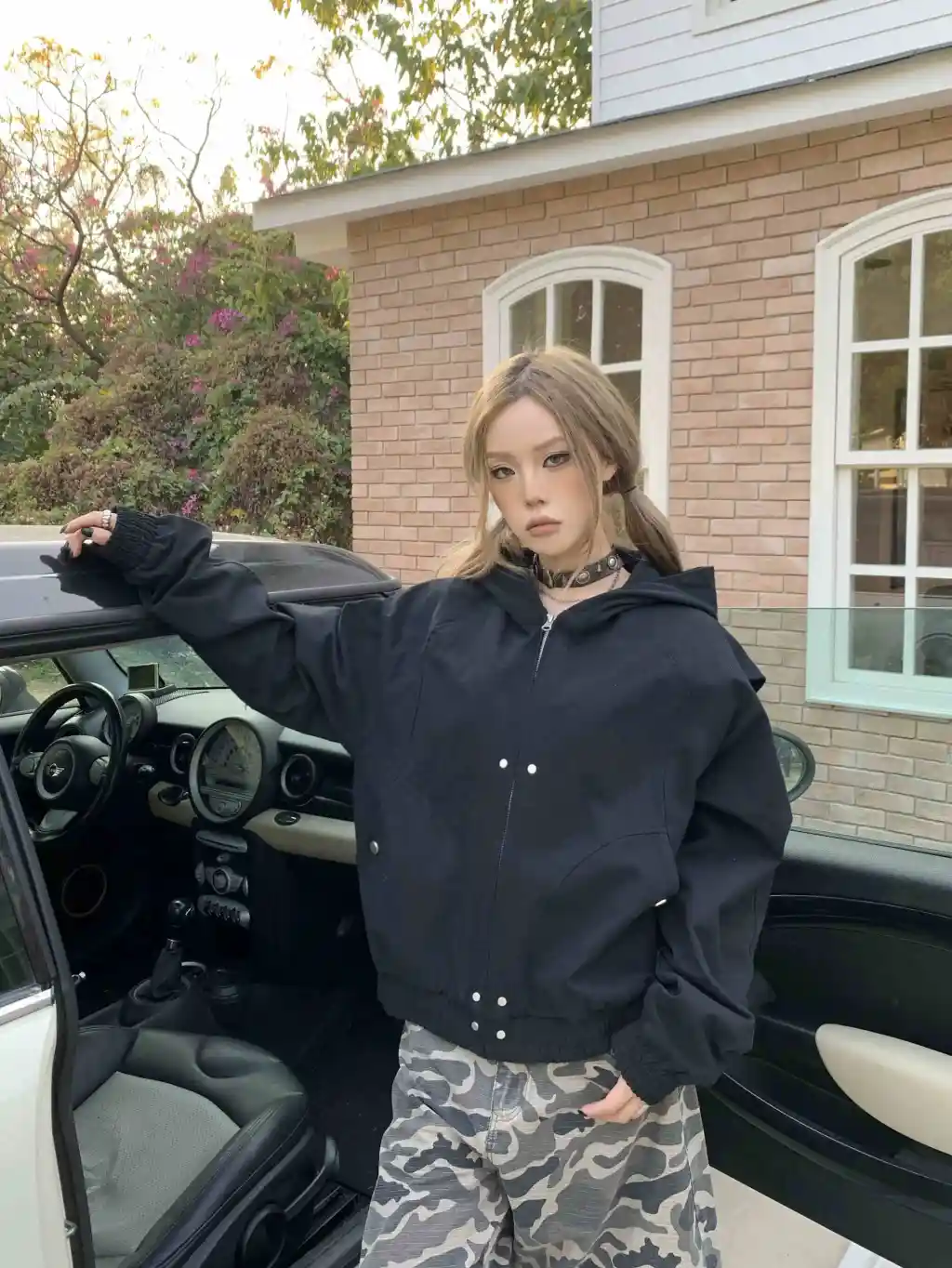 Couple Long Sleeve Hooded Overalls Jacket - Black