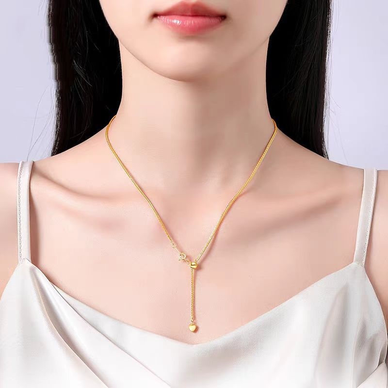 925 Silver Women's Chopin Chain 18K Gold Plated Sterling Silver Loving Heart Necklace