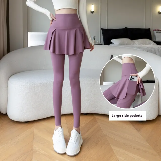 Spring New Fake Two piece Outer Wear Sports Yoga Pants Women Purple - Shop at LoveMi
