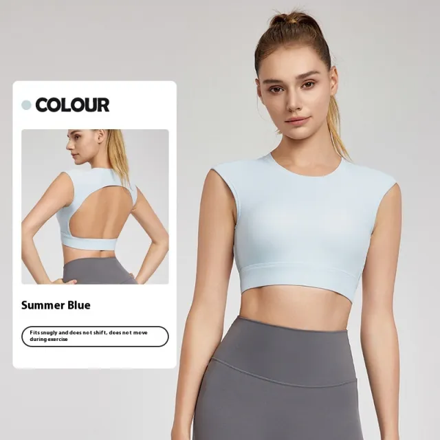 Sports Vest Women's Fixed Cup Cool Breathable Fitness Vest Blue - Shop at LoveMi