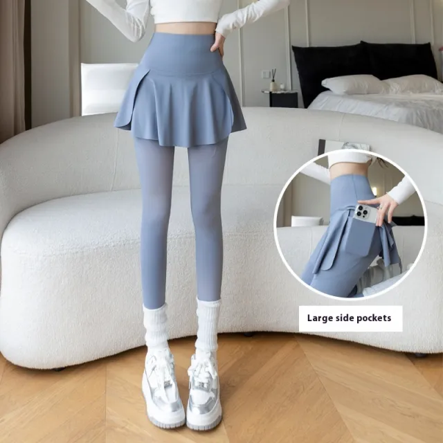 Spring New Fake Two piece Outer Wear Sports Yoga Pants Women Blue - Shop at LoveMi