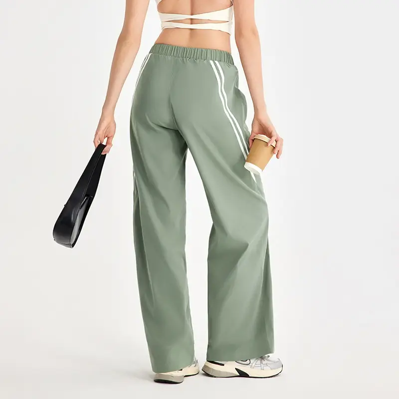 Side Striped Straight Wide-leg Pants