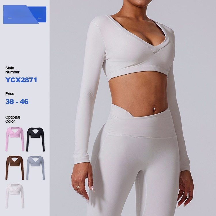 Long T Deep V Shaping Back Hollow-out Short Top