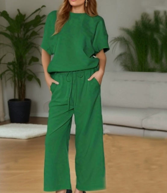 Autumn Solid Color Texture Casual Suit Female European And American Thin Loose Flab Hiding Green - Shop at LoveMi