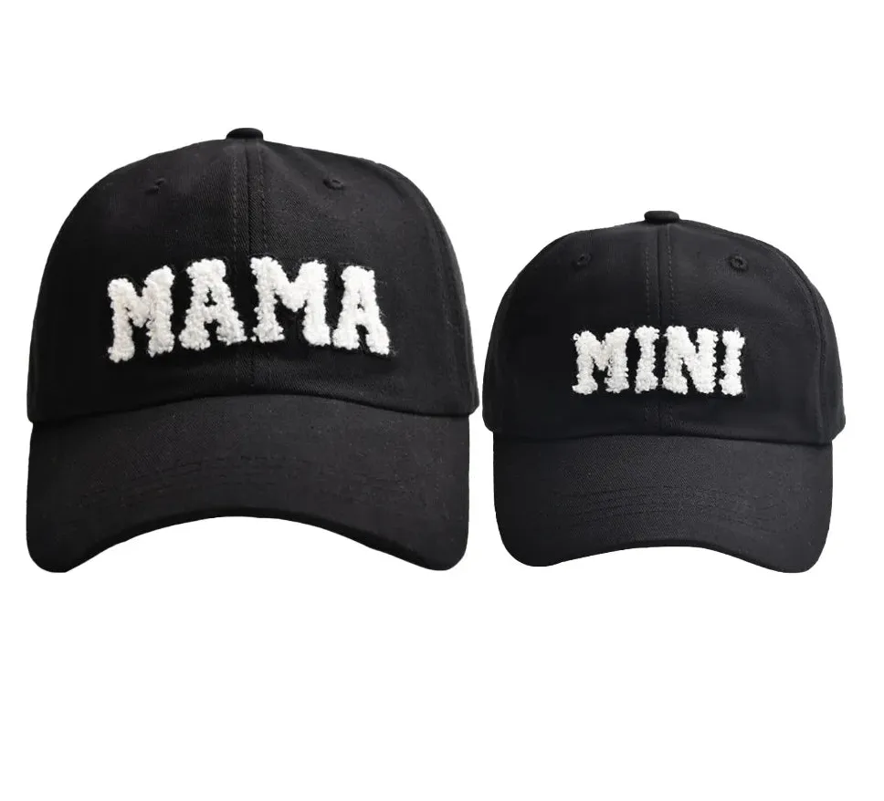 Letter MAMA Embroidered Corduroy Baseball Cap Cap Female Parent-child Style - Black Set