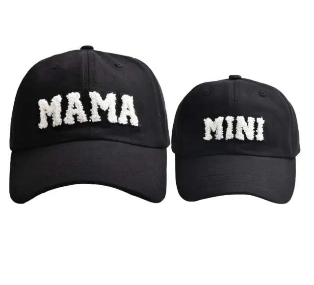 Letter MAMA Embroidered Corduroy Baseball Cap Cap Female Parent child Style Black Set - Shop at LoveMi