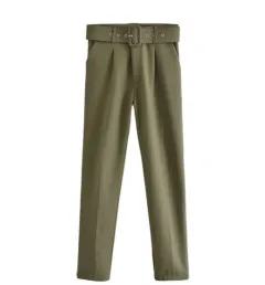 Women's Elegant Graceful Slim-fitting Ankle-tied Casual Pants - Army Green - View 1