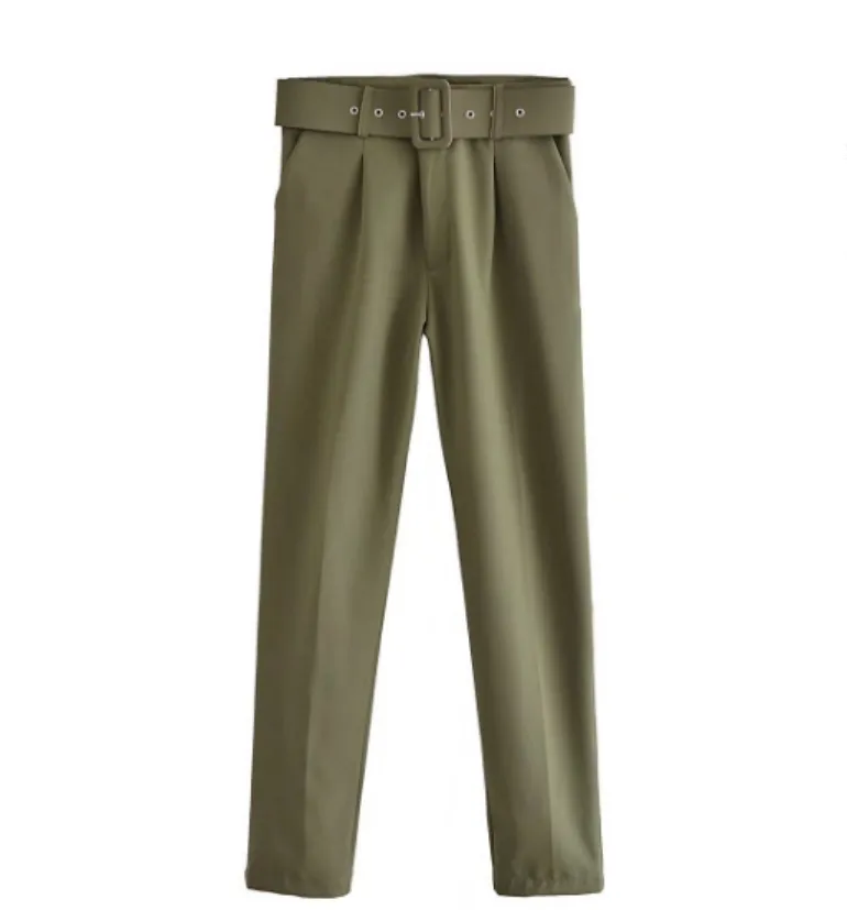 Women's Elegant Graceful Slim-fitting Ankle-tied Casual Pants - Army Green