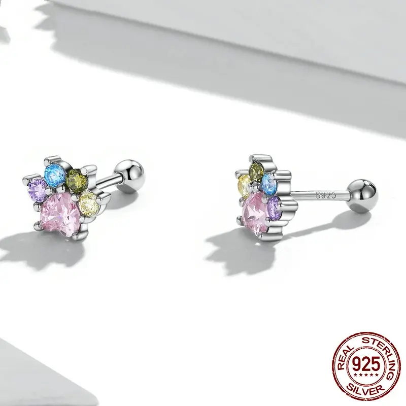 Sterling Silver S925 Color Zirconium Cute Claw Stud Earrings