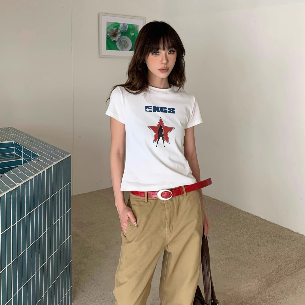 XINGX Printed Short-sleeved T-shirt Women's Short Top