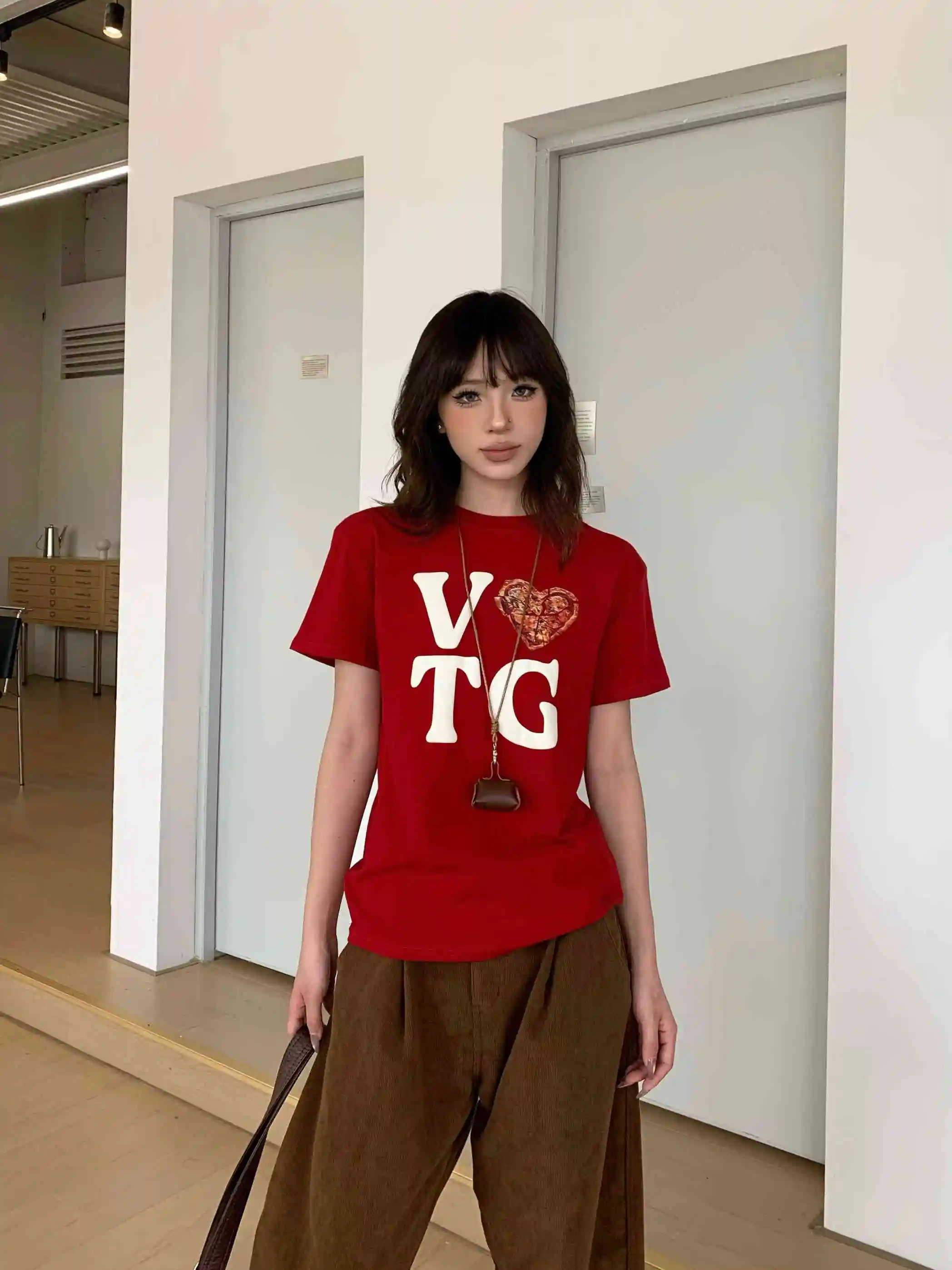 Women's Loose Retro Love Letter Print Short-sleeve T-shirt