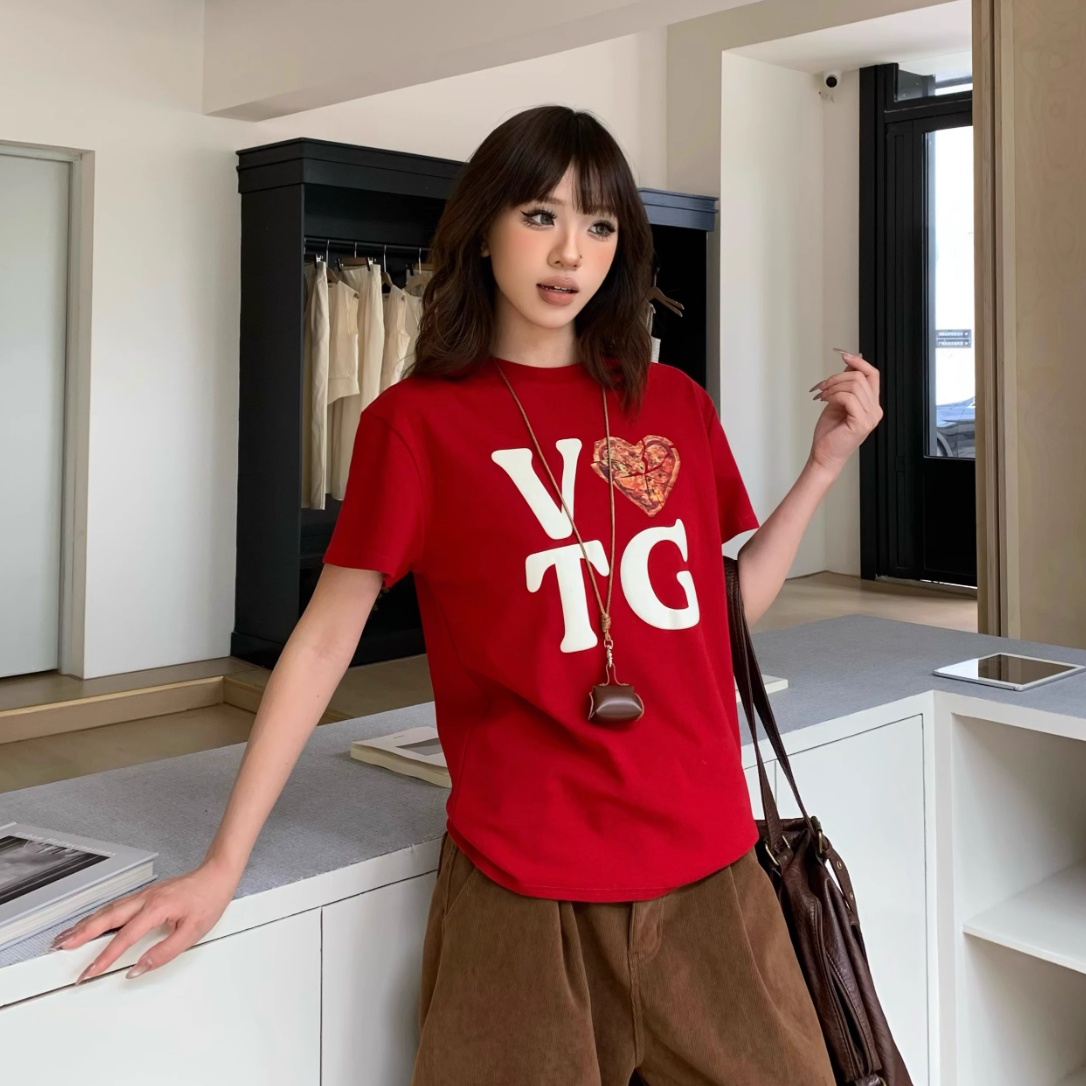 Women's Loose Retro Love Letter Print Short-sleeve T-shirt