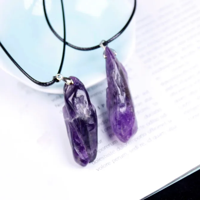 Natural Fantasy Amethyst Dog Teeth Pendant Crystal Jewelry Leather