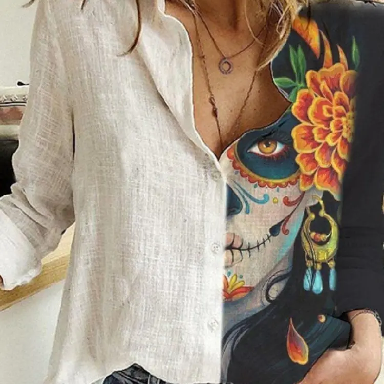Loose Slub Cotton Colorful Clown Digital Printing Long-Sleeved Shirt