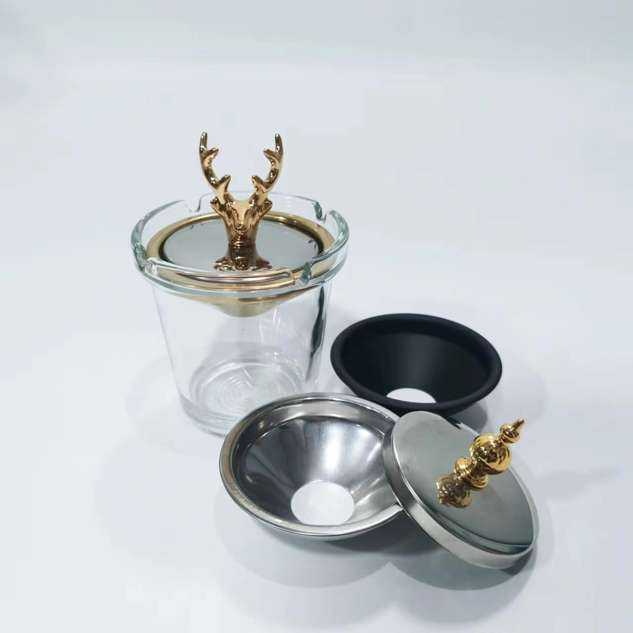 Thickened Windproof Glass Ashtray With Lid Funnel Type