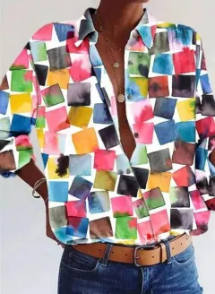 3D Printed Leisure Vacation Geometric Pattern Women's Long-sleeved Blouse - Y761-Xxxl - View 1