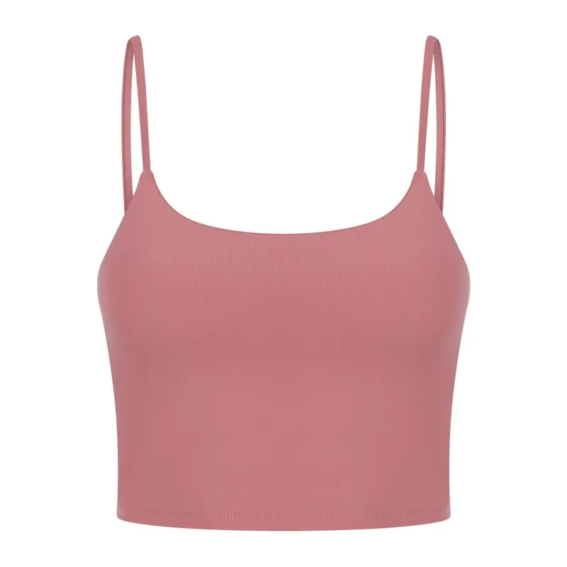Yoga Jacket Women's Sports Underwear With Chest Pad Thin Belt Beauty Back - Peach Blush-M