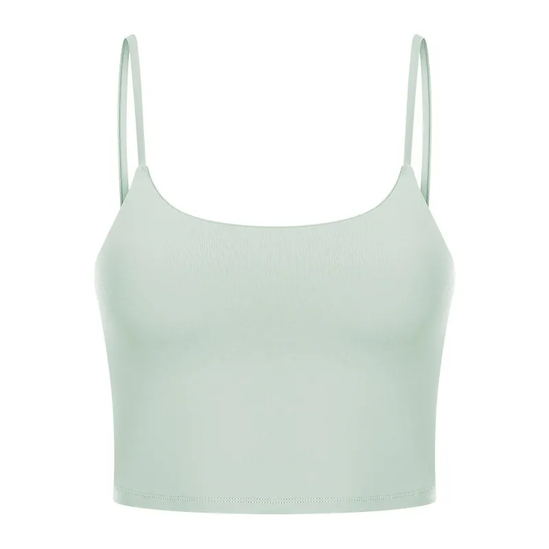 Yoga Jacket Women's Sports Underwear With Chest Pad Thin Belt Beauty Back - Azure-S