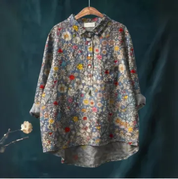 Summer New Loose Casual Single-breasted Women's Shirt Top - 8Style-Xxxxxl