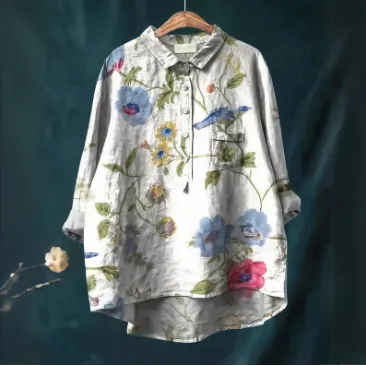 Summer New Loose Casual Single-breasted Women's Shirt Top - 9Style-Xl