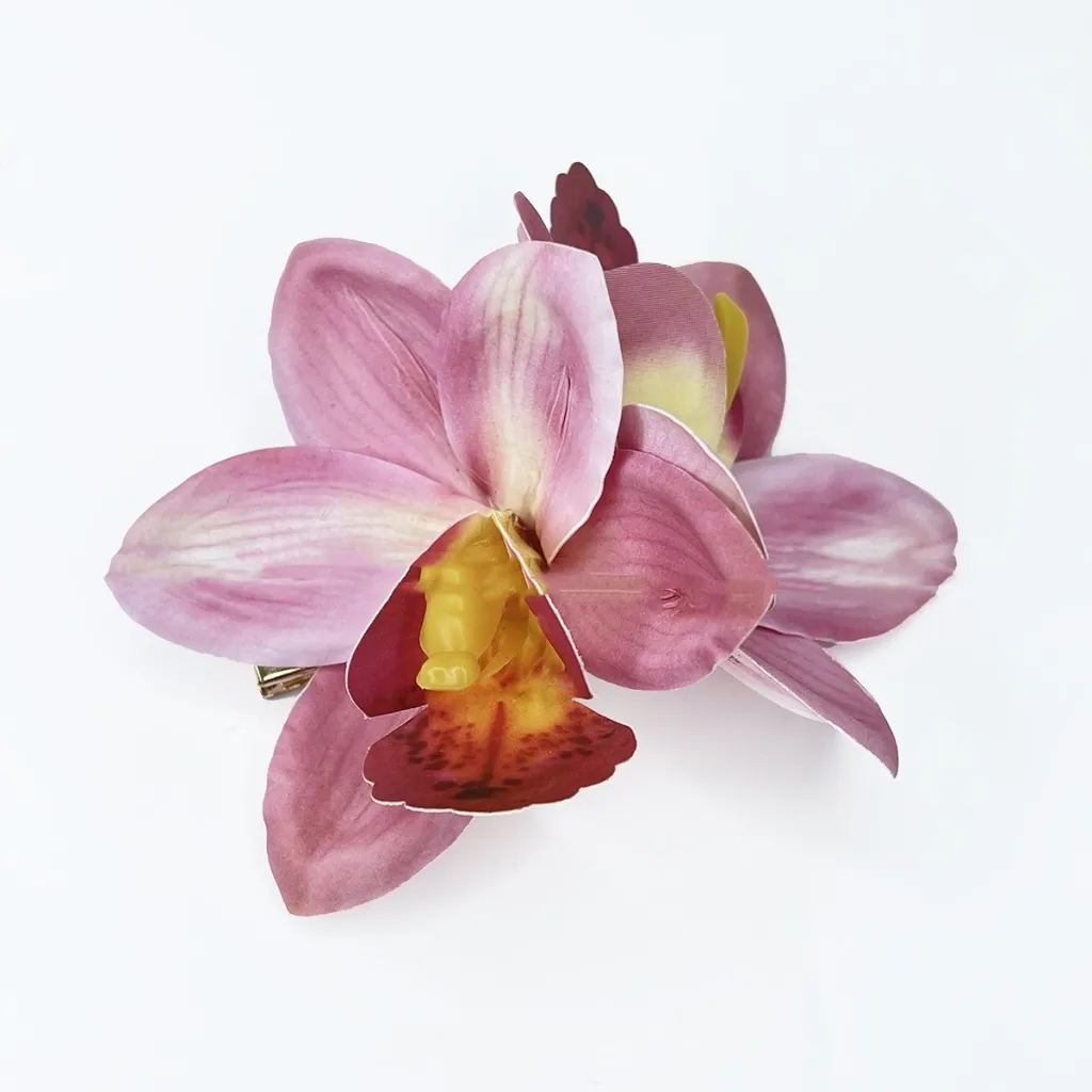 Double Orchid Barrettes Bohemian Vacation Style Hairpin - Rose Red Duckbill Clip