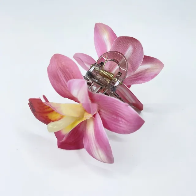 Double Orchid Barrettes Bohemian Vacation Style Hairpin Rose Red Grip - Shop at LoveMi