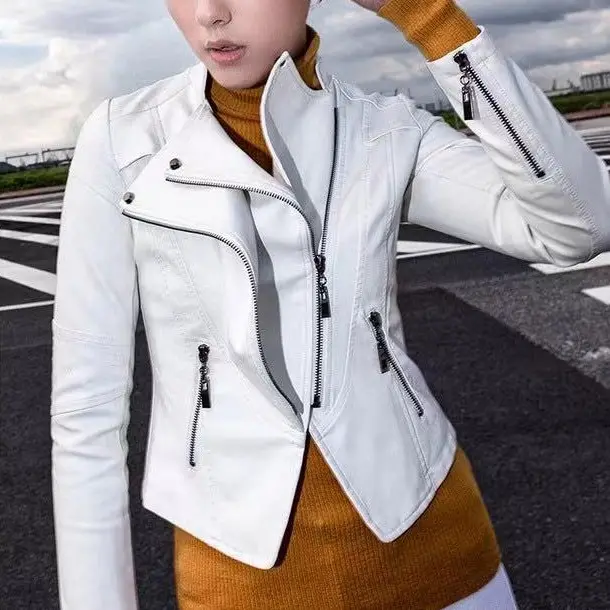 New Women's Leather Top Coat Fashion Motorcycle Slim Fit