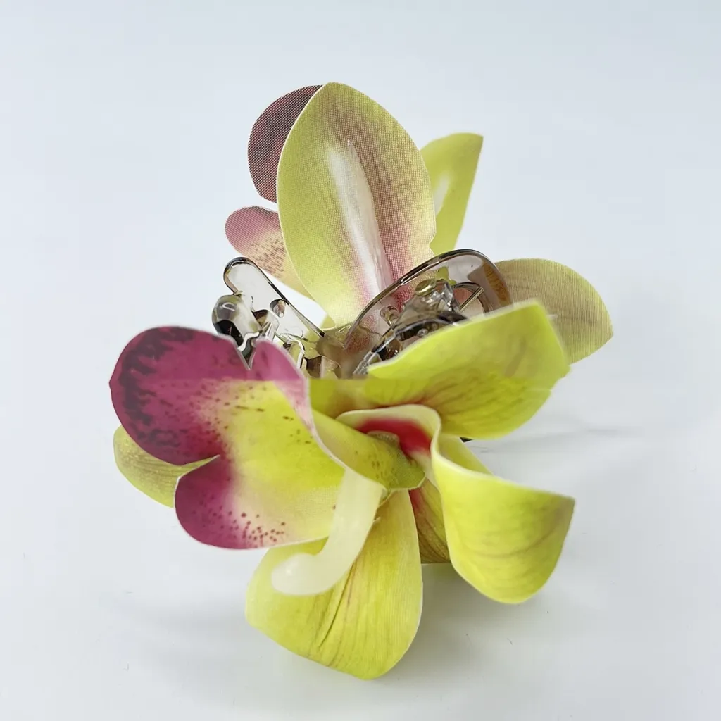 Double Orchid Barrettes Bohemian Vacation Style Hairpin - Green Grip