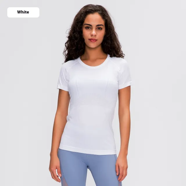 Women's Short Sleeve Round Neck Sports Running Fitness Top White - Shop at LoveMi