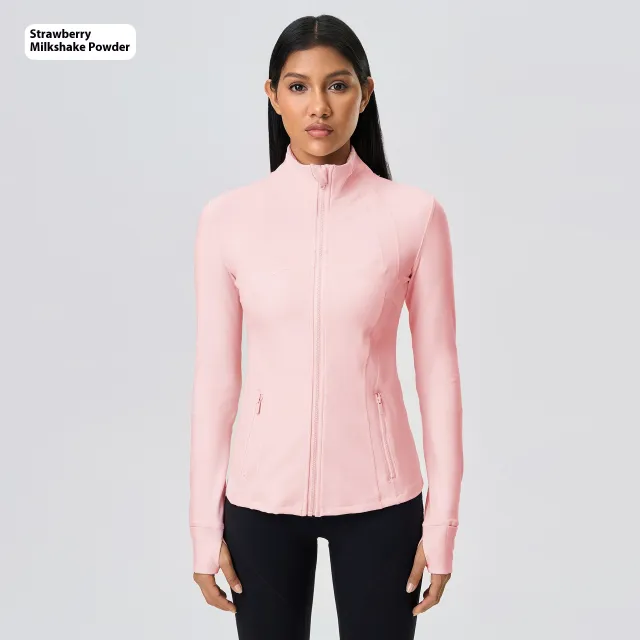 Yoga Sports Jacket Women Elastic Zipper Running Fitness Yoga Jackets Strawberry Powder New - Shop at LoveMi