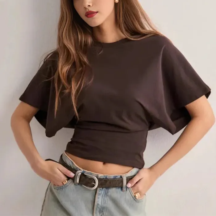 Summer Batwing Sleeve T-shirt Ins Fashion Round Neck Pullover Short-sleeved Tops For Women Clothing - A2-Xl