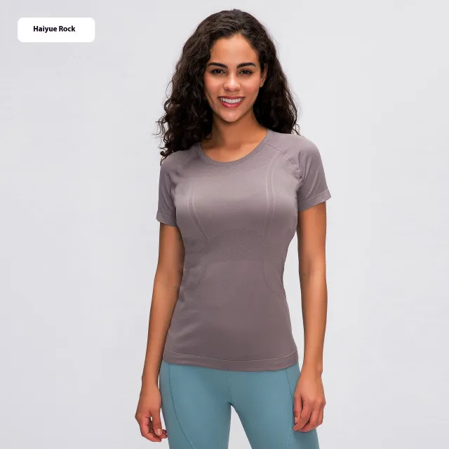 Women's Short Sleeve Round Neck Sports Running Fitness Top Haiyueyan 6 - Shop at LoveMi