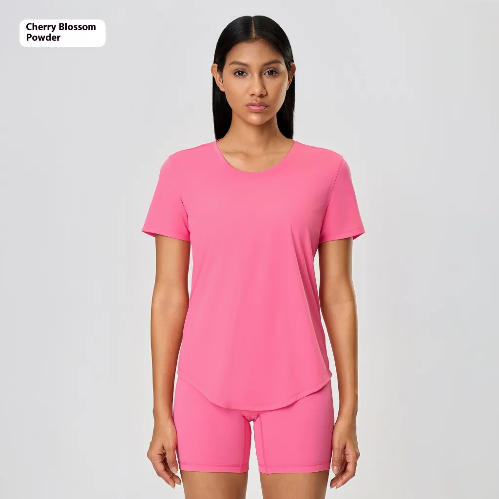 Summer Thin Loose Yoga Short Sleeve Women's Brushed Breathable - Cherry Blossom Powder New